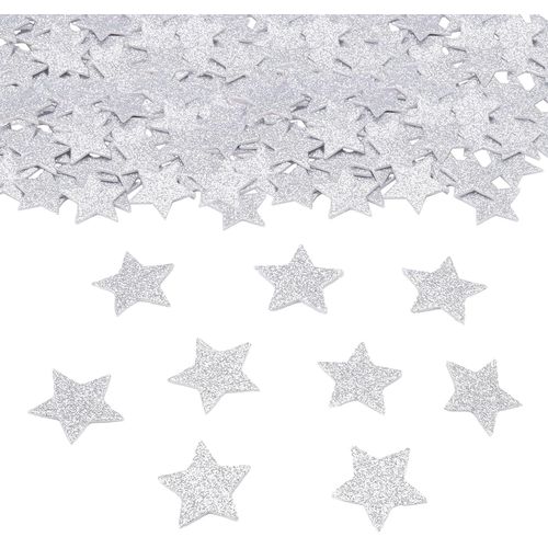 Lot de 60 confettis argentés en forme d'étoile - 3 cm - Paillettes - Décoration de Noël - En caoutchouc mousse - Décoration de table - Autocollants argentés pour anniversaire, mariage