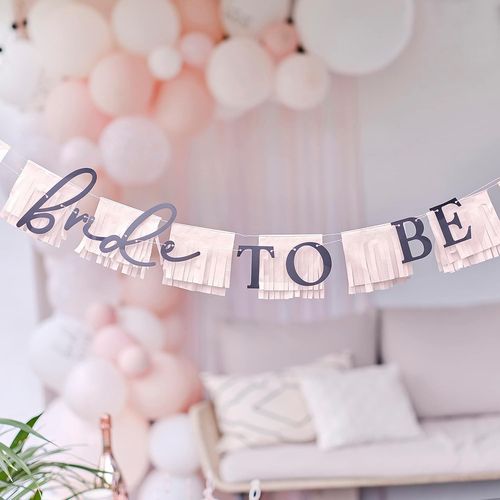 Guirlande De Fanions À Franges 1,5 M, Bride To Be Hen Party Bunting With, Rose/Blanc