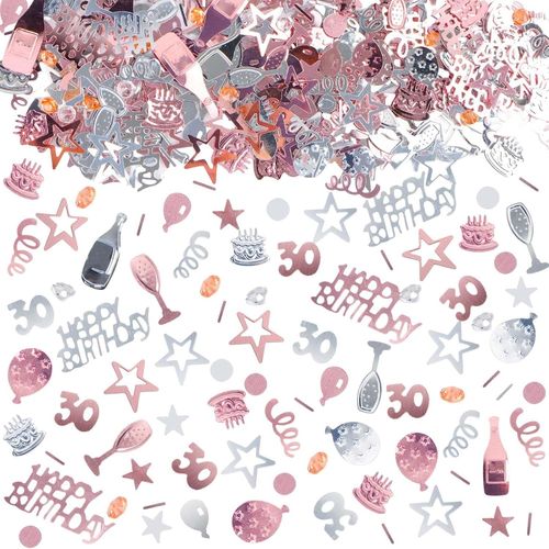Confettis Anniversaire 1000 Pièces - Deco Table 30 Ans, Paillettes HAPPY BIRTHDAY pour Fête et Baby Shower (Rose)