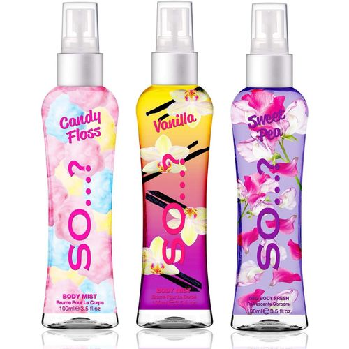 Body Mist By So¿? Candy Floss, Vanilla, Sweet Pea Brume Corporelle Parfumée Pour Femme 100ml (Lot De 3) 
