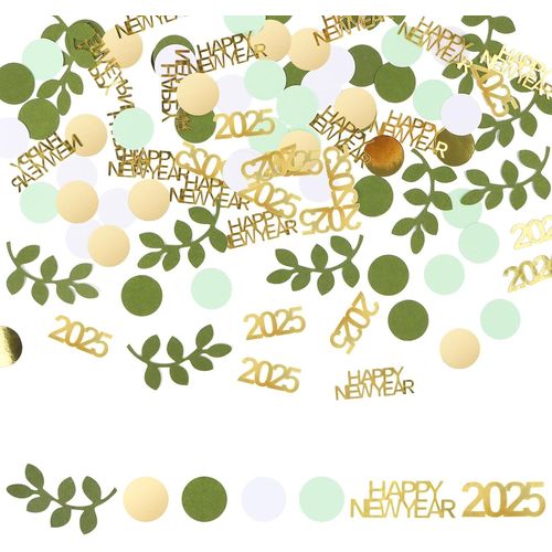 Confettis Nouvel An 2025 - 400 Pcs Happy New Year à Paillettes - Deco Table Vert Doré - Decoration Fête