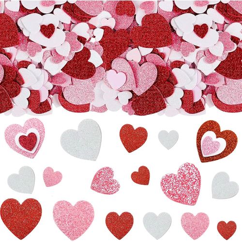 Lot de 200 autocollants en forme de c?ur à paillettes - En caoutchouc mousse - Grands confettis - Décoration de table pour anniversaire, mariage, Saint - Valentin, mariage