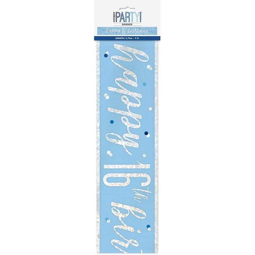 Prismatic 16th Birthday Foil Banner, 108"" | Blue | 1 Pc. Banderole De 16e Anniversaire - 2.74 M - Fête À Thème Glitz Bleu Et Argent - 1 Pièce (Lot De 1), 83477, Age 16