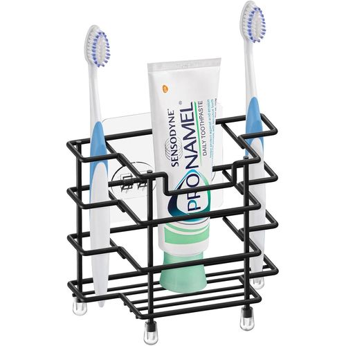 Support mural pour brosse à dents de douche en acier inoxydable pour comptoir, organiseur à 3 fentes, compatible avec Colgate Extra Clean, Oral - B CrossAction (noir)