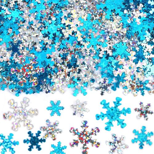 Confettis en flocons de neige, décoration de table scintillante, décoration de Noël, confettis blancs et bleus, décorations de fête, mariage, nouvel an, décoration d'anniversaire