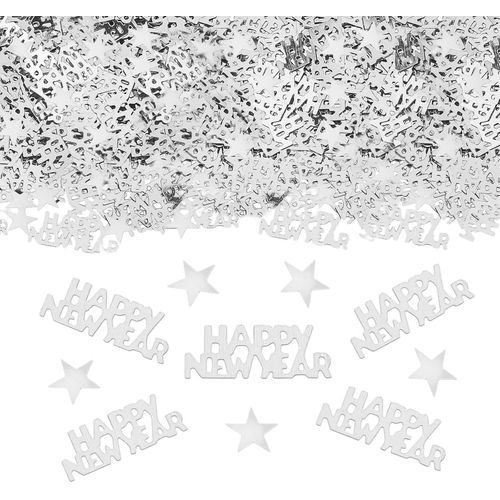 Confettis décoratifs du Nouvel An argentés Happy New Year - Étoiles à paillettes - Décoration de table du Nouvel An - Confettis de décoration du Nouvel An - Décoration du Nouvel An - Décoration