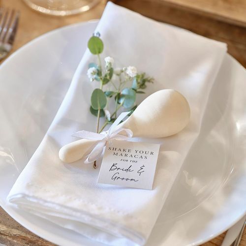 Maracas En Bois Avec Ruban Ivoire Et Étiquettes Pour Table De Mariage, Lot De 5