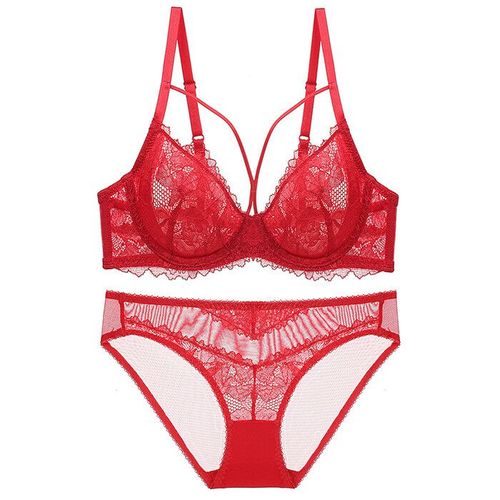 Ensemble Soutien-Gorge Et Culotte Transparents En Dentelle,Sous-Vêtements Avec Push-Up,Grande Taille A B C D E,95d,95d
