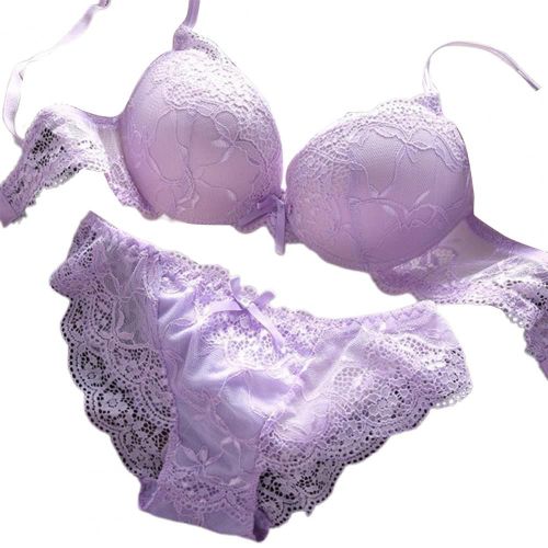 2 Pièces/Ensemble Femmes Ensemble De Sous-Vêtements Soutien-Gorge Culotte Ensemble Dentelle Push Up Élastique N?ud Papillon Fermeture Arrière Couleur Unie Doux Rembourré Avec Fil