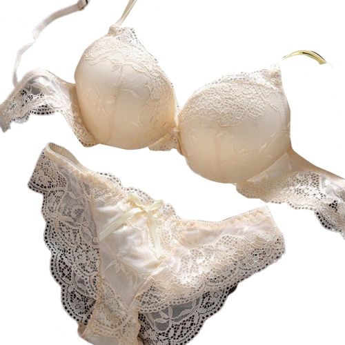 2 Pièces/Ensemble Femmes Ensemble De Sous-Vêtements Soutien-Gorge Culotte Ensemble Dentelle Push Up Élastique N?ud Papillon Fermeture Arrière Couleur Unie Doux Rembourré Avec Fil