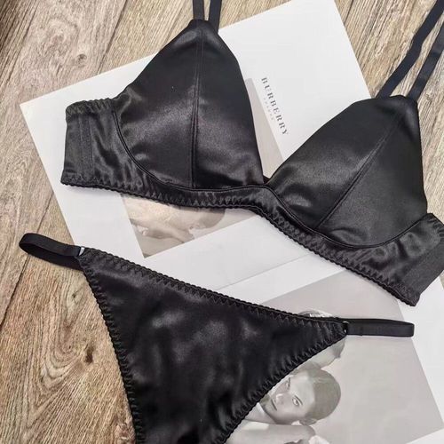 Ensemble Soutien-Gorge Et Pinces En Satin Lisse,Bonnet Triangle,Doublure Fine,Sous-Vêtements Léopard Sans Fil,Sans Couture,Lingerie Sexy Pour Femmes,Intimes