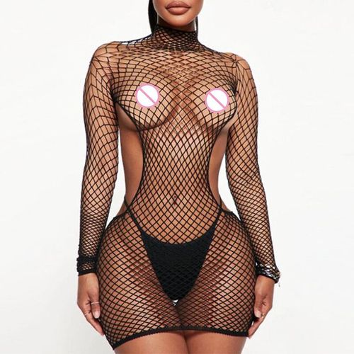 Rouge Érotique Enveloppement Hanches Lingerie Femmes Résille Creux Soutien-Gorge Ensemble Sexy Dos Ouvert Teddy Corps Costumes Col Roulé À Manches Longues Ensembles De Sous-Vêtements