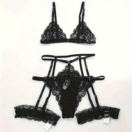 Toucheart 3 Pièces Ensemble Vêtements De Nuit Costume Lingerie Sexy Femmes Mince Transparent Dentelle Soutien-Gorge Ensemble Voir À Travers Femme Sous-Vêtements Érotiques