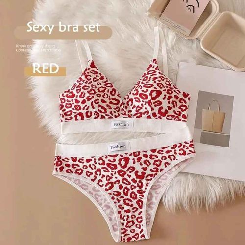 Ensemble De Soutien-Gorge Sans Couture Pour Femmes,Culotte Taille Basse,Léopard,Bralette,Lingerie Sexy,Col En V,Brassière De Sport,Ensemble De Sous-Vêtements En Coton
