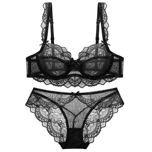 Ensemble Soutien-Gorge Et Culotte Transparents Ultra Fins En Dentelle,Sous-Vêtements De Grande Taille,Lingerie Pour Femmes,Brassières A B C D E Cup 95c 95d