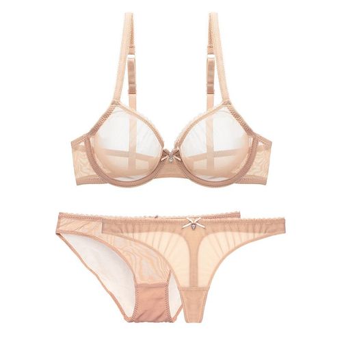 Varsbaby-Ensemble De Sous-Vêtements En Dentelle,Bonnet Ultra-Fin,Maille,Transparent,Non Doublé,1 Soutien-Gorge + 2 Culottes,Grande Taille,Pour Dames