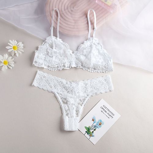 Femmes Sexy Dentelle Creux Soutien-Gorge Costume Sans Couture Transparent Fil Gratuit Soutiens-Gorge Mince G String Culotte Ensemble De Lingerie Sans Doublure Bralette Ensemble