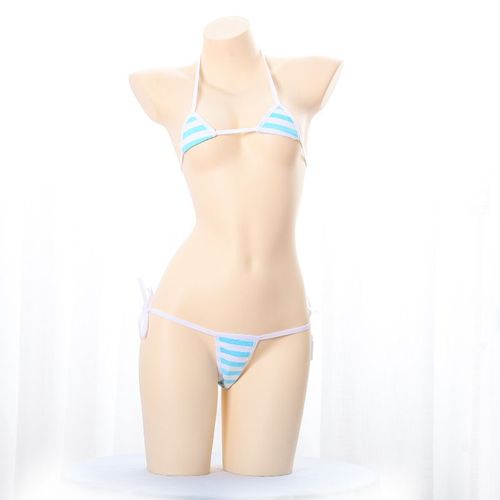 Lingerie Japonaise Sexy Lolita Kawaii,Mini Bikini Rayé Bleu Rose Blanc,Costumes Érotiques Cosplay Pour Adultes,Soutien-Gorge,Ensemble De Sous-Vêtements Pour Femmes