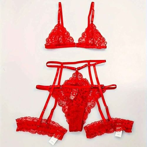 Toucheart 3 Pièces Ensemble Vêtements De Nuit Costume Lingerie Sexy Femmes Mince Transparent Dentelle Soutien-Gorge Ensemble Voir À Travers Femme Sous-Vêtements Érotiques