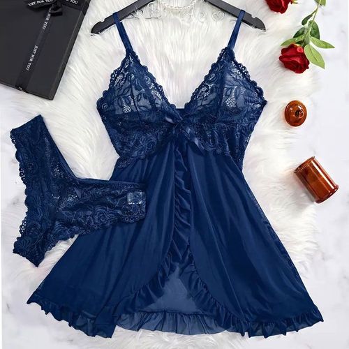 Un Ensemble De Chemise De Nuit Ultra Sexy En Tulle,Soutien-Gorge À Col En V,Jupe De Nuit Ouverte,Robe Érotique Pour Femme,Pyjama Transparent,Pantalon De Lingerie,Kit De Luxe