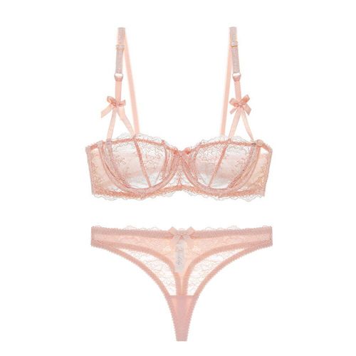 Ensemble De Lingerie En Dentelle Transparente Pour Femmes,Bonnet 1/2,Soutien-Gorge + String Sans Doublure,Abcd