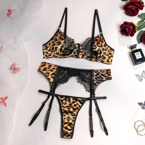 Soutien-Gorge Imprimé Léopard Rose,Gants,Chaussettes,Ensemble De Lingerie,Perspective Pour Femmes,Maille Confortable,Vêtements Exotiques,Sous-Vêtements