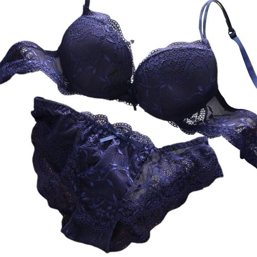 2 Pièces/Ensemble Femmes Ensemble De Sous-Vêtements Soutien-Gorge Culotte Ensemble Dentelle Push Up Élastique N?ud Papillon Fermeture Arrière Couleur Unie Doux Rembourré Avec Fil