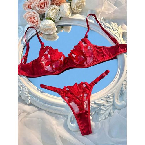 Fée Lingerie Floral Saint-Valentin Charme Slip Slip Sous-Vêtements Sexy Nuisette Fantaisie Sous-Vêtements Ensemble Bref Pour Dame Voir À Travers Le Soutien-Gorge