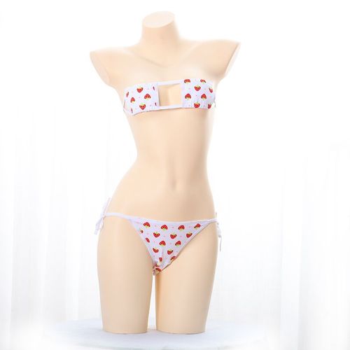 Lingerie Japonaise Sexy Lolita Kawaii,Mini Bikini Rayé Bleu Rose Blanc,Costumes Érotiques Cosplay Pour Adultes,Soutien-Gorge,Ensemble De Sous-Vêtements Pour Femmes