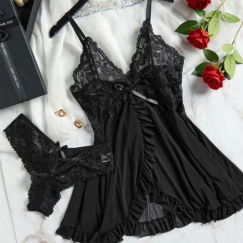 Ensemble De Robe String Semi-Transparent Pour Femmes,Dentelle De Tulle,Bretelles Exquises,Sous-Vêtements À Col En V,Lingerie Féminine,Chemise De Nuit Scottsdale