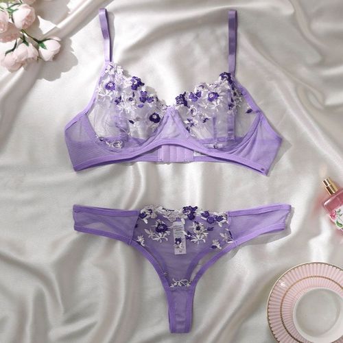 Rond Up Night Belles Femmes Sexy 2 Pièces Broderie Florale Sous-Vêtements Sexy Érotique Lingerie Sous-Vêtements Lenceria Ensembles Sexy