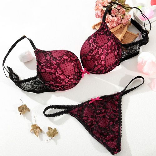 Coton Profond V Dentelle Surface Push Up Sexy Soutien-Gorge Culotte Ensembles Correspondant Arc G-String Sous-Vêtement Confortable Femmes Lingerie Ensemble Intimes