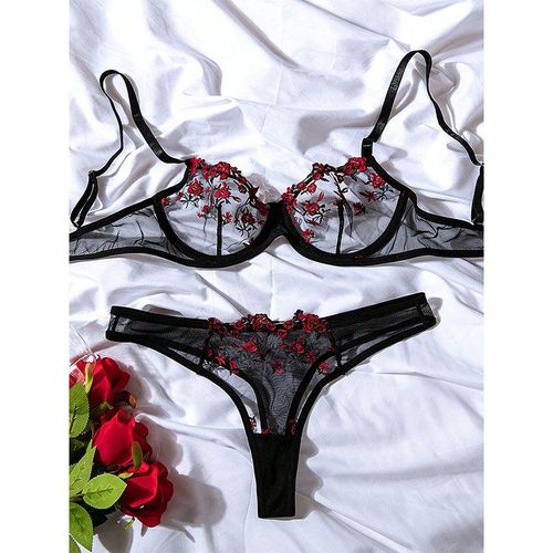 Rond Up Night Belles Femmes Sexy 2 Pièces Broderie Florale Sous-Vêtements Sexy Érotique Lingerie Sous-Vêtements Lenceria Ensembles Sexy