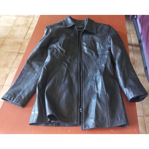 Veste En Cuir Véritable Longue Noire