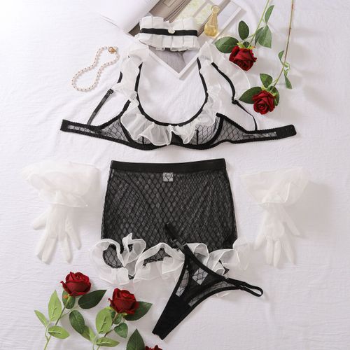 Ensemble De Lingerie En Dentelle À Volants Patchwork,Tenue De Femme De Chambre,String Transparent,Pyjamas,Ensembles De Sous-Vêtements Sans Couture,5 Pièces,7.0,2024