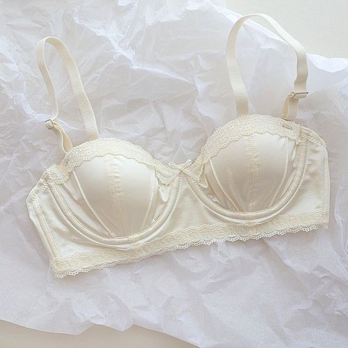 Soutien-Gorge Push-Up À Armatures Pour Femmes Françaises,Lingerie Demi-Tasse À Bord En Dentelle Douce,Bonnet Fin Avec Ensemble De Soutien-Gorge Anti-Affaissement