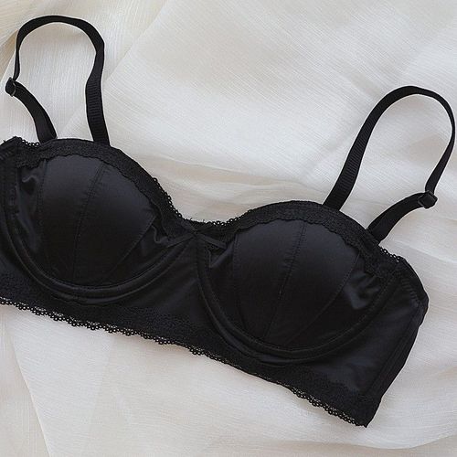 Soutien-Gorge Push-Up À Armatures Pour Femmes Françaises,Lingerie Demi-Tasse À Bord En Dentelle Douce,Bonnet Fin Avec Ensemble De Soutien-Gorge Anti-Affaissement