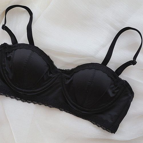 Soutien-Gorge Push-Up À Armatures Pour Femmes Françaises,Lingerie Demi-Tasse À Bord En Dentelle Douce,Bonnet Fin Avec Ensemble De Soutien-Gorge Anti-Affaissement