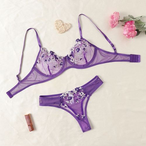 Rond Up Night Belles Femmes Sexy 2 Pièces Broderie Florale Sous-Vêtements Sexy Érotique Lingerie Sous-Vêtements Lenceria Ensembles Sexy