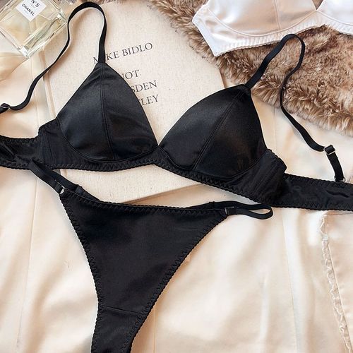 Ensemble De Sous-Vêtements Sexy En Soie Pour Femmes,Soutiens-Gorge Sans Fil,Bralette Française,Soutien-Gorge Et String Intimes Sans Couture,Été