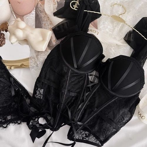 Doux Sexy Dames Ensemble De Soutien-Gorge Arête De Poisson Corset Épicé Fille Dentelle Lingerie Sangle Rembourrage Froncé Type Mince Corset Femmes Ensemble De Soutien-Gorge