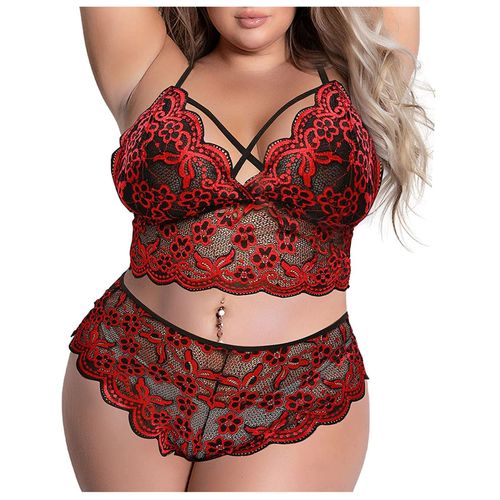 Grande Taille Soutien-Gorge 2 Pièces Ensembles Lingerie Sexy Femmes Dentelle Broderie Soutien-Gorge Et Slip Ensembles Sous-Vêtements Vêtements De Nuit Pyjamas Ensemble Exotique 4xl