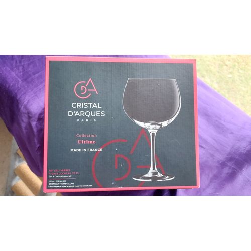 2 Verres À Cocktails Et Gin Cristal D'Arques 248 Grammes Hauteur 19 Cm Diamètre 11 Cm Neuf