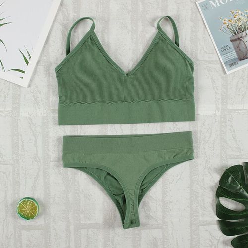 Chrleisure 2 Pièces Ensemble De Soutien-Gorge Ensemble De Sous-Vêtements Femmes Culottes Sexy String Sans Couture Bralette Femme Lingerie Doux Débardeur Haut Court 2022