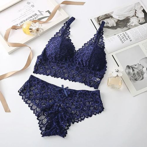 Ensemble De Sous-Vêtements Sexy En Dentelle Pour Femmes,Ensemble De Soutien-Gorge Sans Fil Sans Couture,Soutien-Gorge Et Culotte Ajourés,Lingerie Intime Brodée