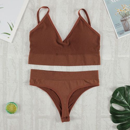 Chrleisure 2 Pièces Ensemble De Soutien-Gorge Ensemble De Sous-Vêtements Femmes Culottes Sexy String Sans Couture Bralette Femme Lingerie Doux Débardeur Haut Court 2022