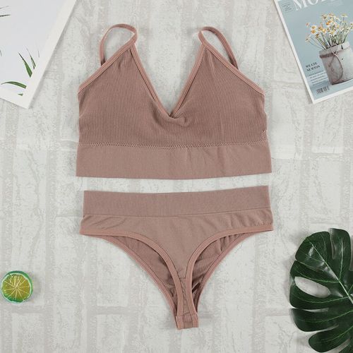 Chrleisure 2 Pièces Ensemble De Soutien-Gorge Ensemble De Sous-Vêtements Femmes Culottes Sexy String Sans Couture Bralette Femme Lingerie Doux Débardeur Haut Court 2022