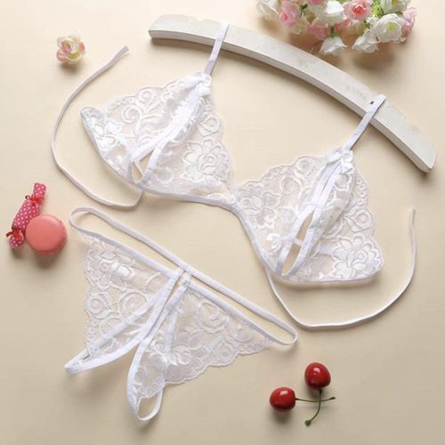 Ensemble De Sous-Vêtements Sexy En Dentelle Pour Femmes,Culotte Ouverte,Taille Basse,Slip Intime Pour Filles,Couleur Unie,Slip Transparent,Soutien-Gorge