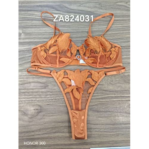 Ensemble De Lingerie En Dentelle Transparente,Deux Pièces,Motif Floral Exquis,Soutien-Gorge Ultra-Fin,Slip,Solide,Exotique,Pour Dames,2024