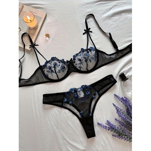 Nuit Belle Femmes Sexy 2 Pièces Broderie Florale Sous-Vêtements Sexy Lingerie Érotique Ensemble De Sous-Vêtements